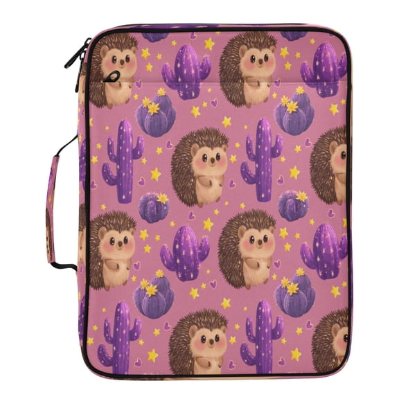 BZSMCE Hedgehog and Purple Cactus Pattern Pattern Water-Resistant Filing Folder Binder Organizer Keeper 1.2 Inch 3-Ring 7-Pocket Expanding File