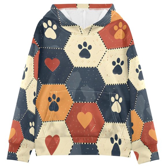 BZSMCE Hexagonal Footprint Pattern Print Hoodie Casual Pullover Sweatshirt With Kangaroo Pocket