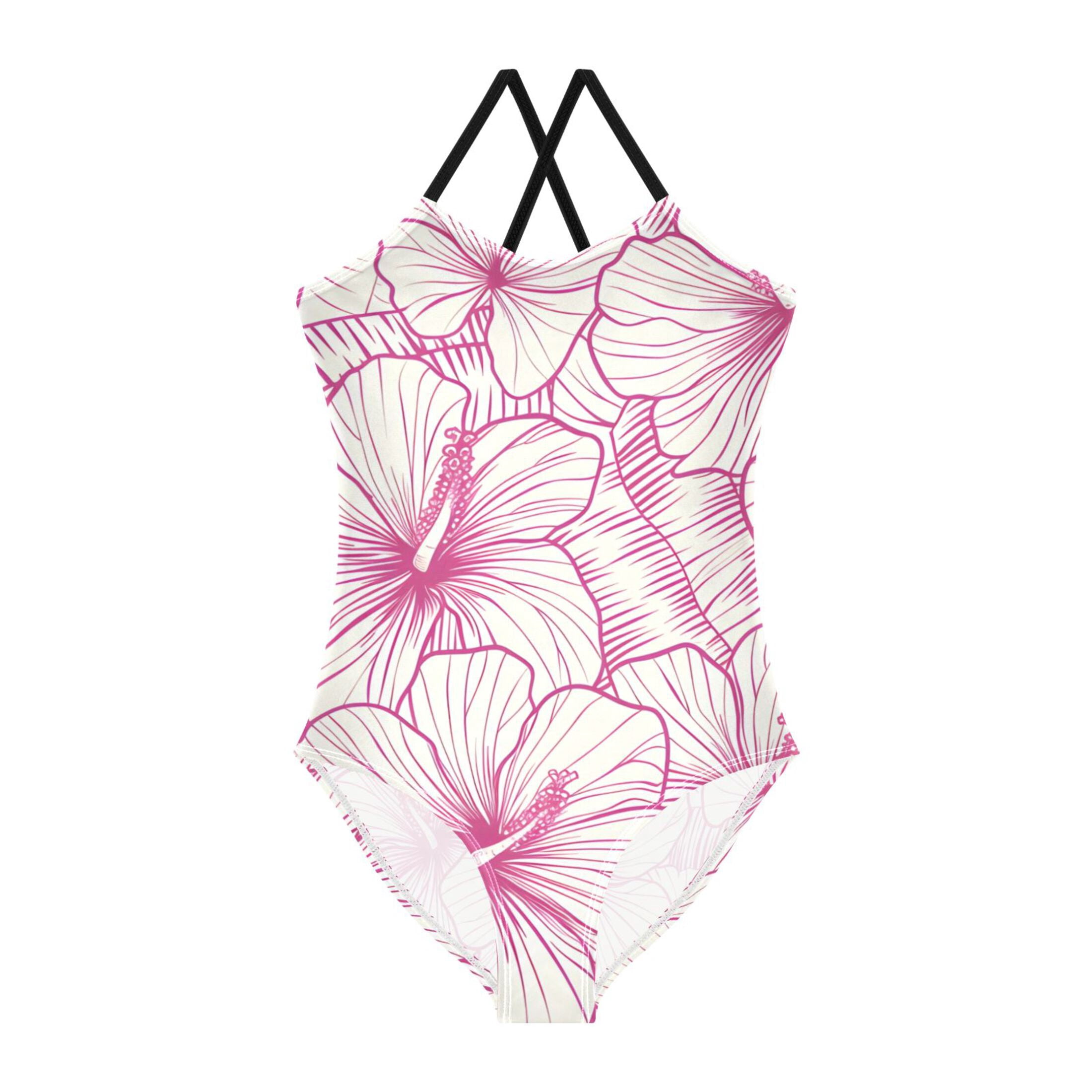BZSMCE Hibiscus Flower Red Lines Pattern For One-Piece Swimsuit with ...