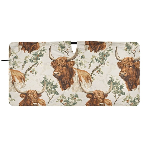 BZSMCE Highland Cattle Branches Pattern Shade Foldable UV Protection for Car SUV Truck 59" x 30"/62" x 32"