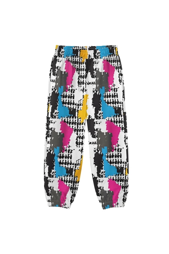 BZSMCE Houndstooth Check Black White Print Elastic Waist Jogger Pants Lightweight Wind Resistant Casual Athletic Trousers with Cuffed Ankles & Side Pockets
