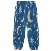 BZSMCE Illustrated Moon and Stars Pattern Blue Yellow 1fcbfc1e Print Elastic Waist Jogger Pants Lightweight Wind Resistant Casual Athletic Trousers with Cuffed Ankles & Side Pockets