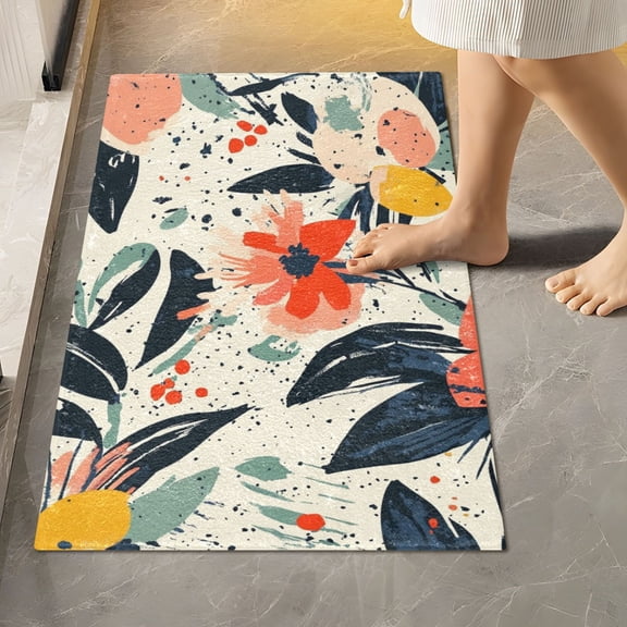 BZSMCE Ink Flower Two Pattern 2-Piece Non-Slip Absorbent Bathroom Rug Set, Soft Bath Mat & Toilet Rug