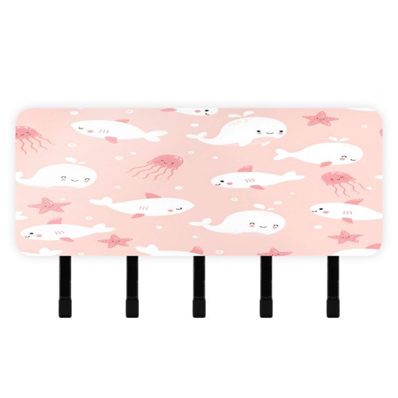 BZSMCE Jellyfish Fish Print Mount Hook Rack 5Hook Acrylic ReversePrint Wall Hanger With Hidden Storage Compartment