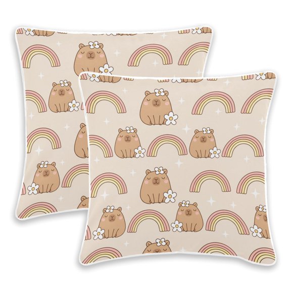 BZSMCE Kapibala Rainbow Pattern Throw Pillow Covers Set of 2 Decorative Pillow Cases Covers for Sofa Bed Living Room