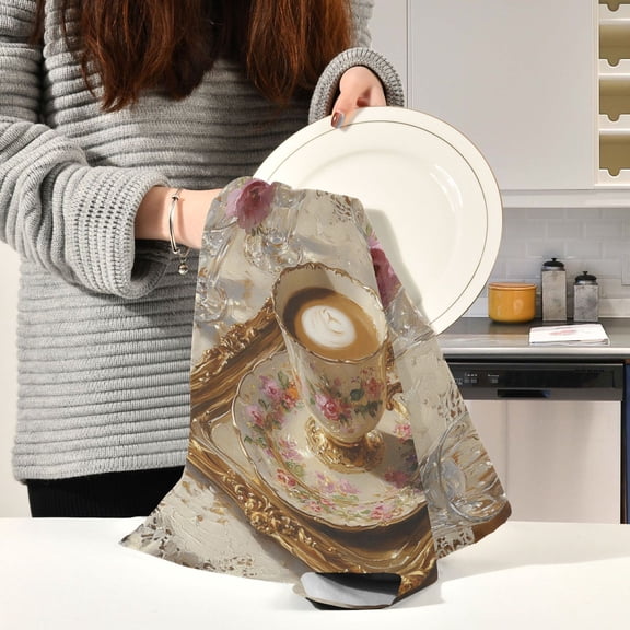 BZSMCE Kitchen Towels Creative A Delicate Porcelain Cup Of Turkish Pattern Durable Kitchen Towel
