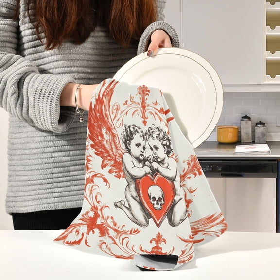 BZSMCE Kitchen Towels Creative Angel Holding A Heart Pattern Durable Kitchen Towel
