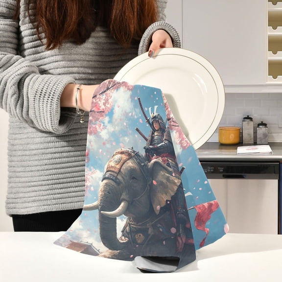 BZSMCE Kitchen Towels Creative Anime Elephant Knight Pattern Durable Kitchen Towel