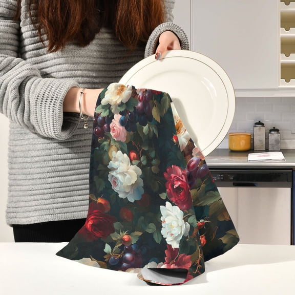 BZSMCE Kitchen Towels Creative Art Flowers and Fruit Pattern Durable Kitchen Towel