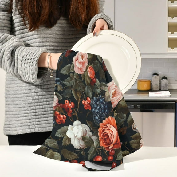 BZSMCE Kitchen Towels Creative Art Flowers and Fruit Pattern Pattern Durable Kitchen Towel