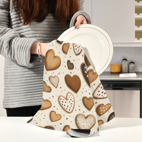 BZSMCE Kitchen Towels Creative Assorted Heart Cookie Feast Pattern Durable Kitchen Towel