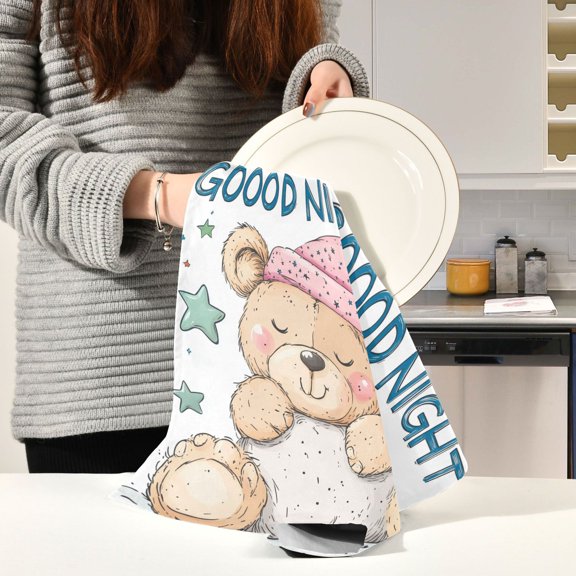 BZSMCE Kitchen Towels Creative Bear Sleeping Pattern Durable Kitchen Towel