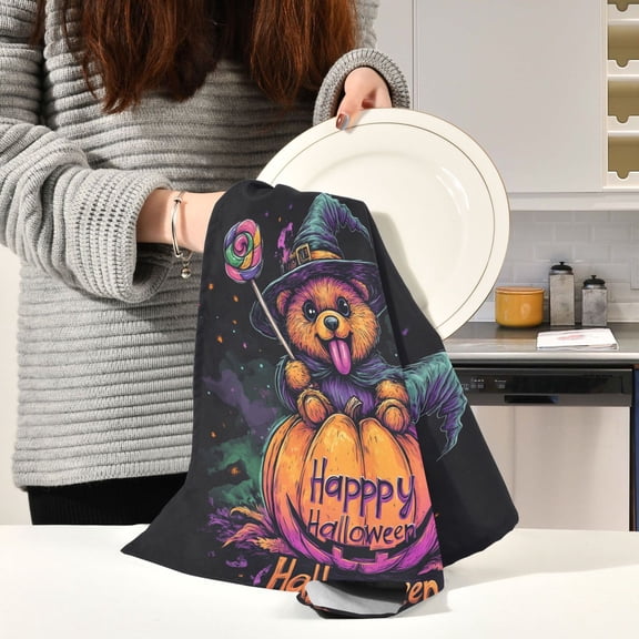 BZSMCE Kitchen Towels Creative Bear and Pumpkin Pattern Durable Kitchen Towel