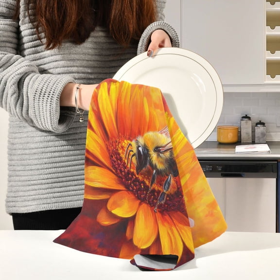 BZSMCE Kitchen Towels Creative Bee on Oran Pattern Durable Kitchen Towel