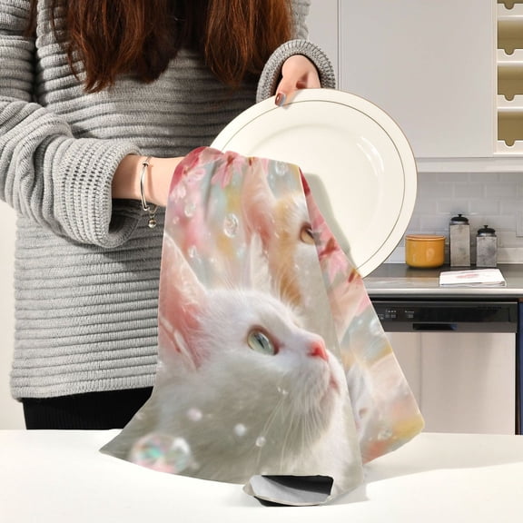 BZSMCE Kitchen Towels Creative Bloom Cat Close-up Pattern Durable Kitchen Towel