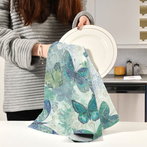 BZSMCE Kitchen Towels Creative Blue Butterfly Mosaic Pattern Durable Kitchen Towel