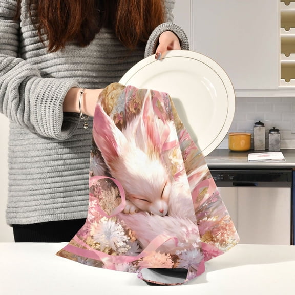 BZSMCE Kitchen Towels Creative Blush Cat’s Floral Nap Pattern Durable Kitchen Towel