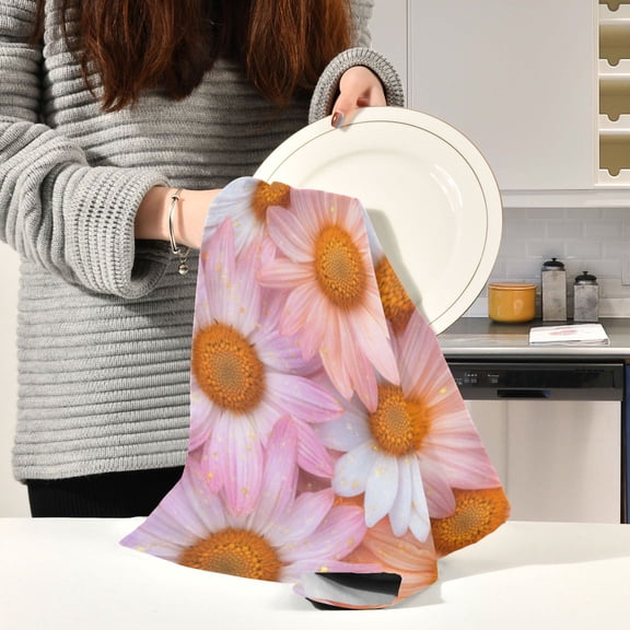 BZSMCE Kitchen Towels Creative Blush Daisies in Bloom Pattern Durable Kitchen Towel