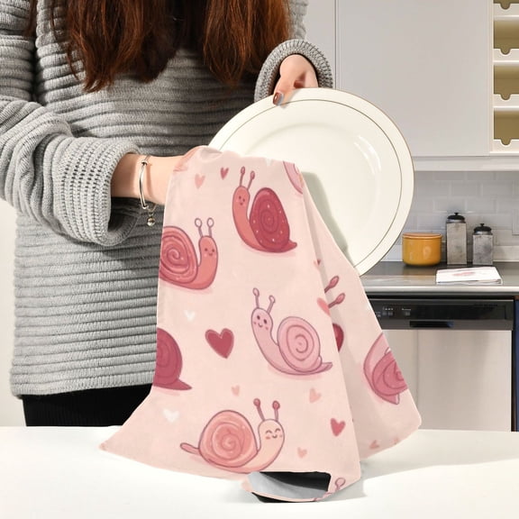 BZSMCE Kitchen Towels Creative Blush Snail Heart Pattern Durable Kitchen Towel