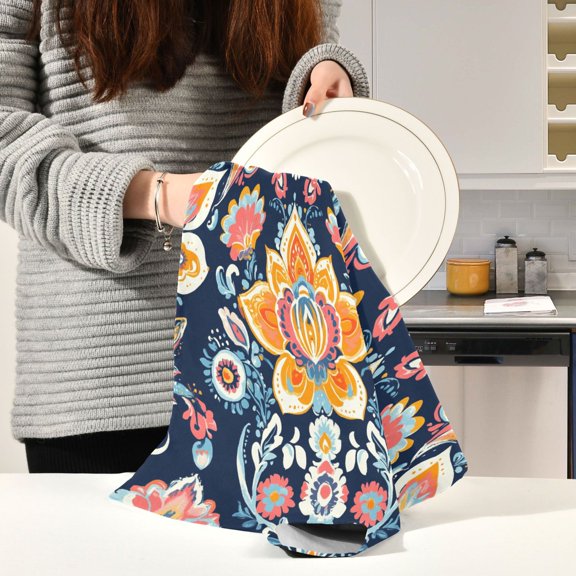 BZSMCE Kitchen Towels Creative Bohemia Blossom Seamlee Printing Pattern Durable Kitchen Towel
