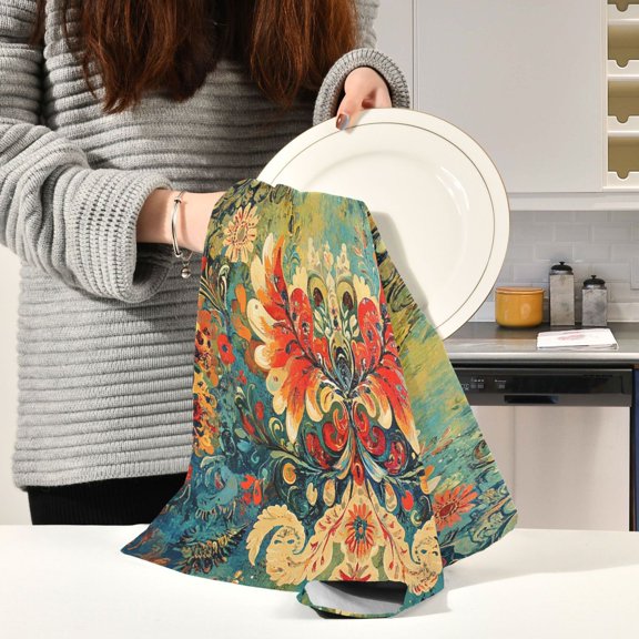 BZSMCE Kitchen Towels Creative Bohemia Flowers Seamlee Printing Pattern Durable Kitchen Towel