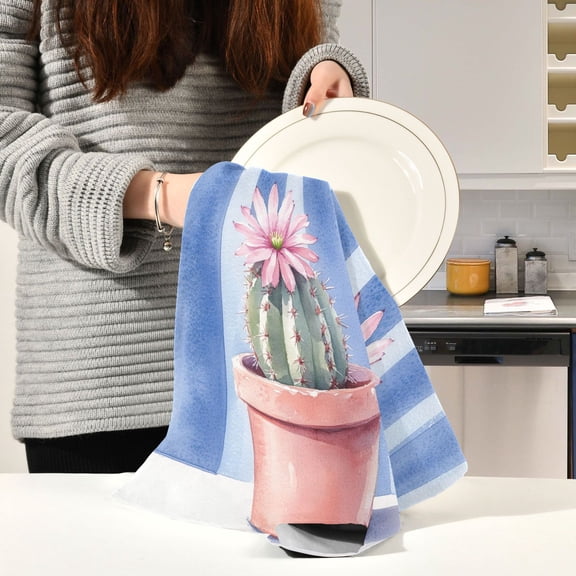 BZSMCE Kitchen Towels Creative Cactus in Pot Pattern Durable Kitchen Towel
