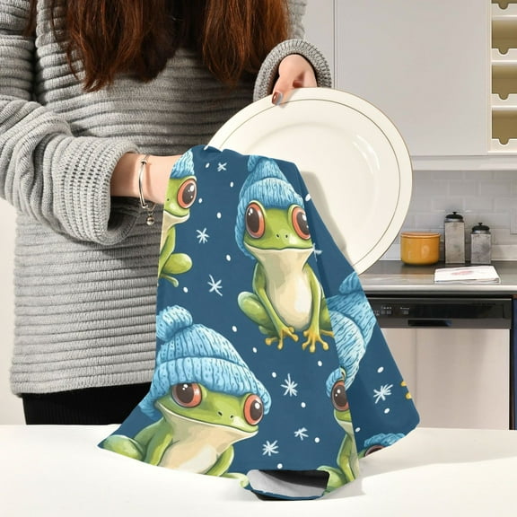 BZSMCE Kitchen Towels Creative Cap Frog Pattern Durable Kitchen Towel