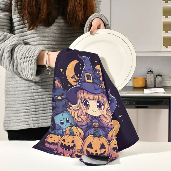 BZSMCE Kitchen Towels Creative Cartoon Anime Witch Pattern Durable Kitchen Towel