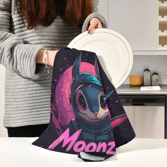 BZSMCE Kitchen Towels Creative Cartoon Astronaut Rabbit Pattern Durable Kitchen Towel