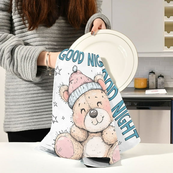 BZSMCE Kitchen Towels Creative Cartoon Bear Sleeping Pattern Durable Kitchen Towel