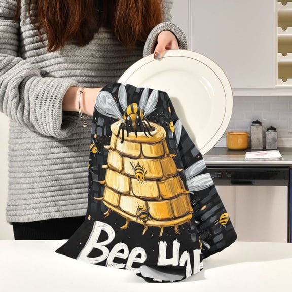 BZSMCE Kitchen Towels Creative Cartoon Bee Pattern Pattern Durable Kitchen Towel