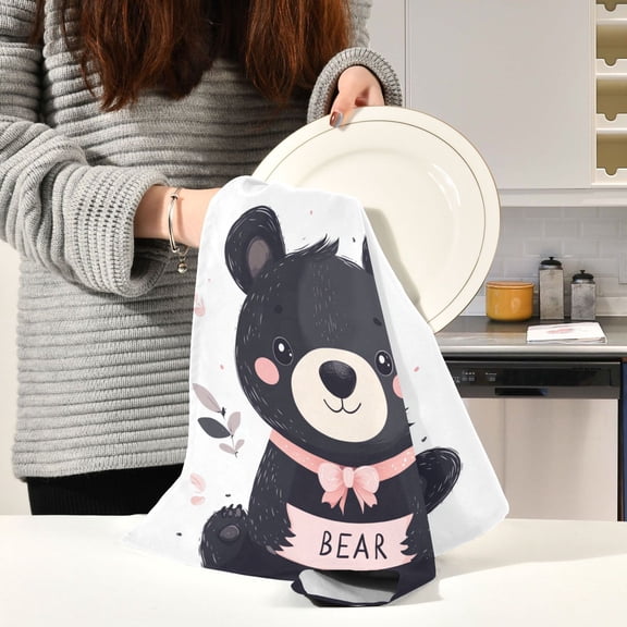 BZSMCE Kitchen Towels Creative Cartoon Black Bear Pattern Pattern Durable Kitchen Towel
