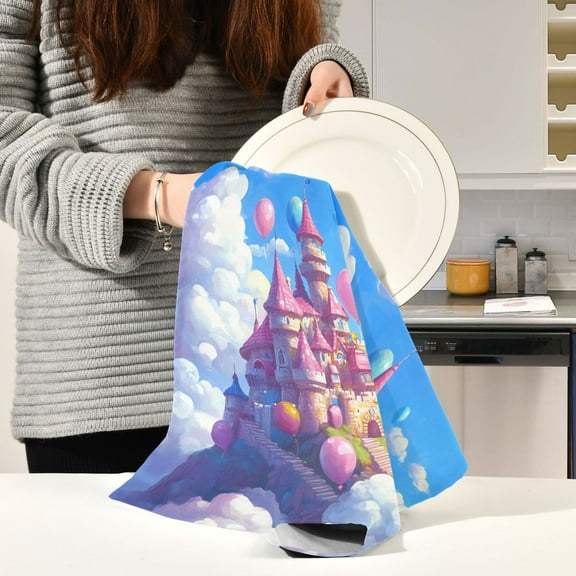 BZSMCE Kitchen Towels Creative Cartoon Candy Castle Pattern Durable Kitchen Towel
