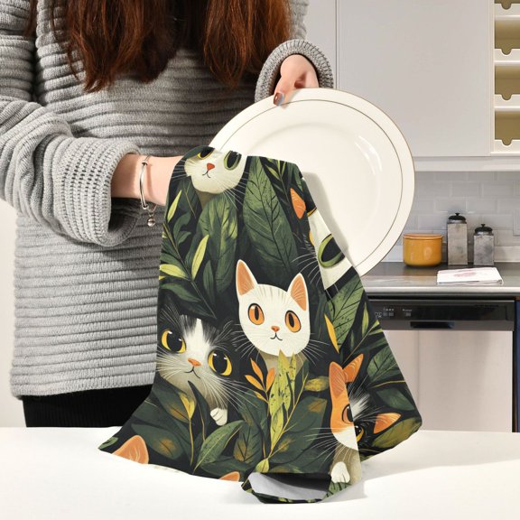 BZSMCE Kitchen Towels Creative Cartoon Cats Peeking Pattern Durable Kitchen Towel