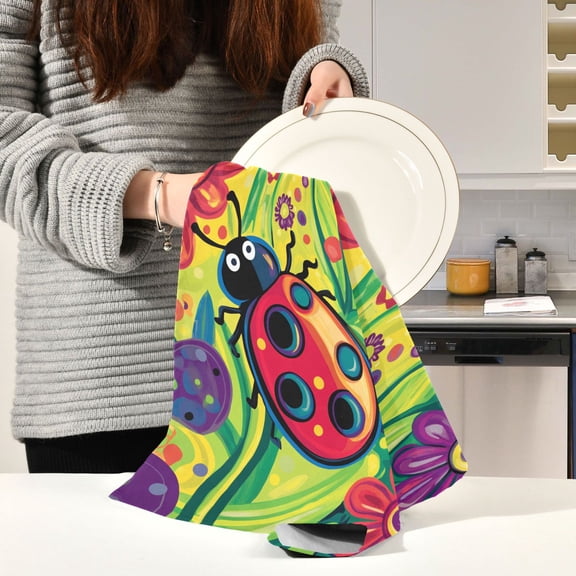 BZSMCE Kitchen Towels Creative Cartoon Ladybug Pattern Durable Kitchen Towel