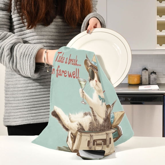 BZSMCE Kitchen Towels Creative Casual Cat Pattern Pattern Durable Kitchen Towel