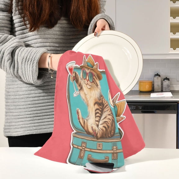 BZSMCE Kitchen Towels Creative Cat Site Box Pattern Durable Kitchen Towel
