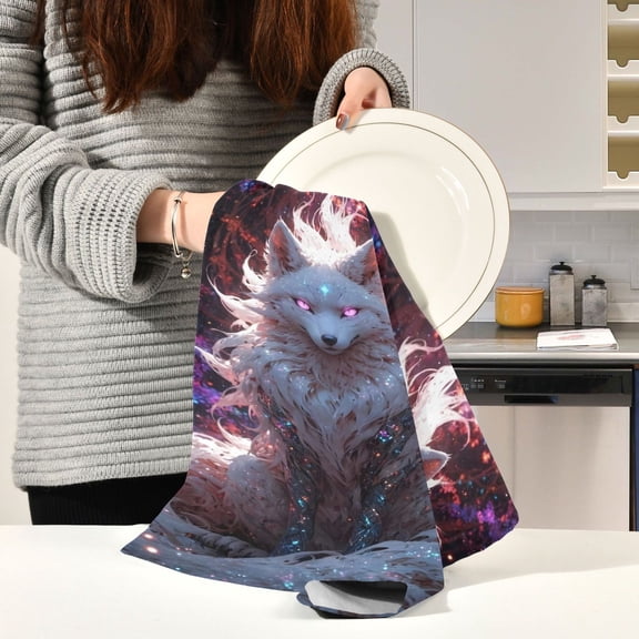 BZSMCE Kitchen Towels Creative Celestial Glow Fox Pattern Durable Kitchen Towel