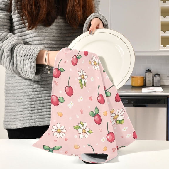 BZSMCE Kitchen Towels Creative Cherry Blossom Delight Pattern Durable Kitchen Towel