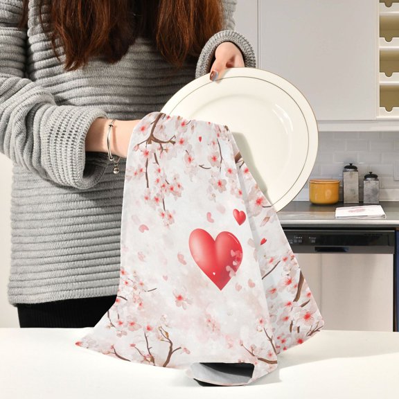 BZSMCE Kitchen Towels Creative Cherry Blossoms Pattern Durable Kitchen Towel