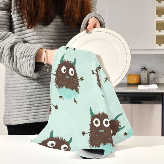 BZSMCE Kitchen Towels Creative Chocolate Color Shaggy Monste Pattern Durable Kitchen Towel