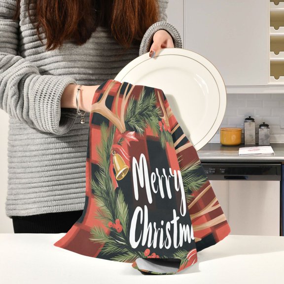 BZSMCE Kitchen Towels Creative Christmas Painting Of Classical Plaid Print Pattern Durable Kitchen Towel