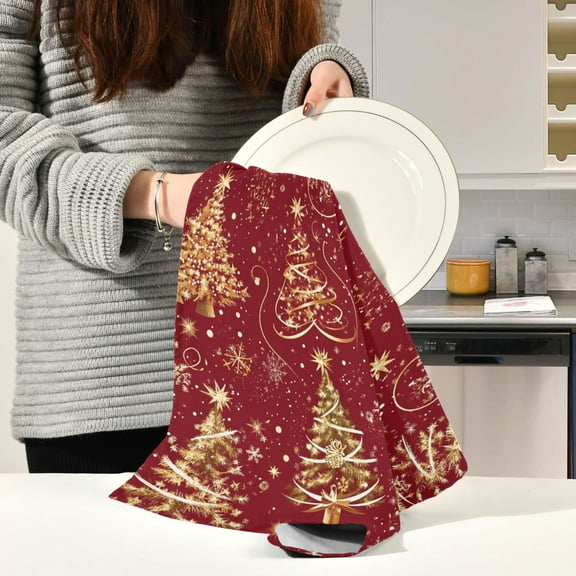 BZSMCE Kitchen Towels Creative Christmas Trees with Sonwflake Pattern Pattern Durable Kitchen Towel