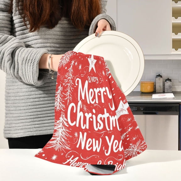 BZSMCE Kitchen Towels Creative Classical Design Merrh Christmas Print Pattern Durable Kitchen Towel
