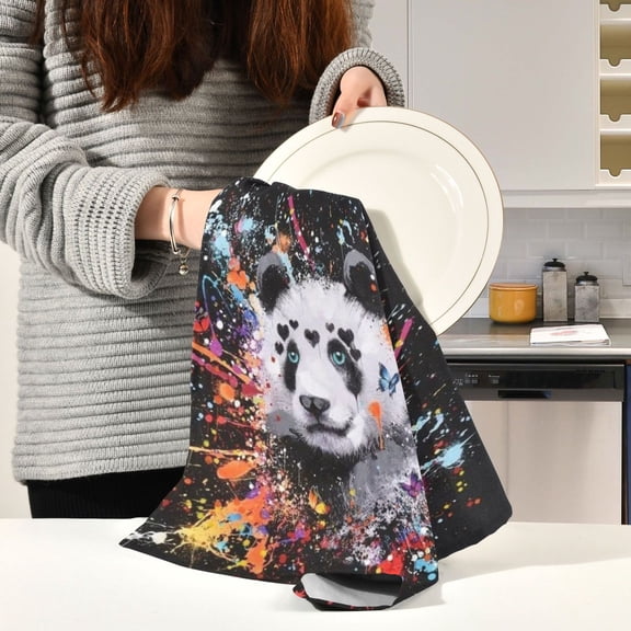 BZSMCE Kitchen Towels Creative Colorful Panda Splash Pattern Durable Kitchen Towel