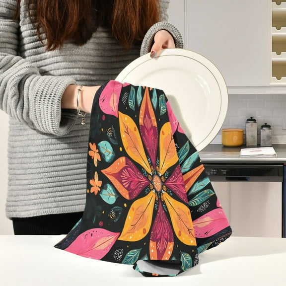 BZSMCE Kitchen Towels Creative Colorfull Botany Pattern Pattern Durable Kitchen Towel