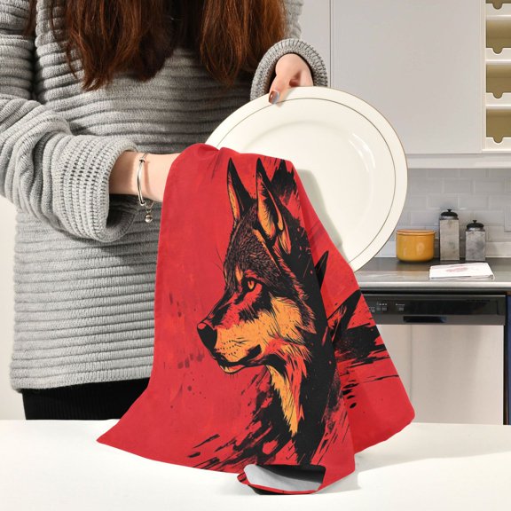 BZSMCE Kitchen Towels Creative Cool Wolf Head Pattern Durable Kitchen Towel