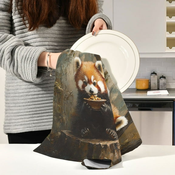 BZSMCE Kitchen Towels Creative Cut Panda Sitting on Logpile Pattern Durable Kitchen Towel