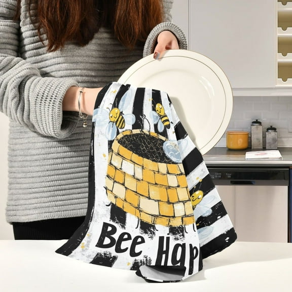BZSMCE Kitchen Towels Creative Cute Bee Pattern Pattern Durable Kitchen Towel