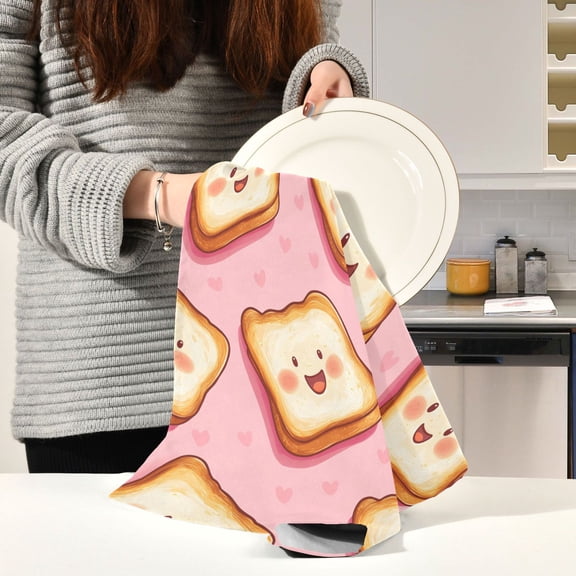 BZSMCE Kitchen Towels Creative Cute Breads Pattern Pattern Durable Kitchen Towel
